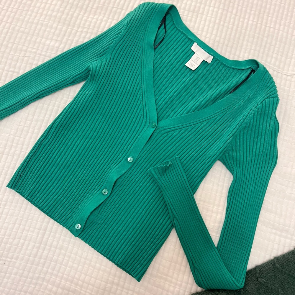 H&M Cropped Button Up Sweater | Green | Size S | NWOT
